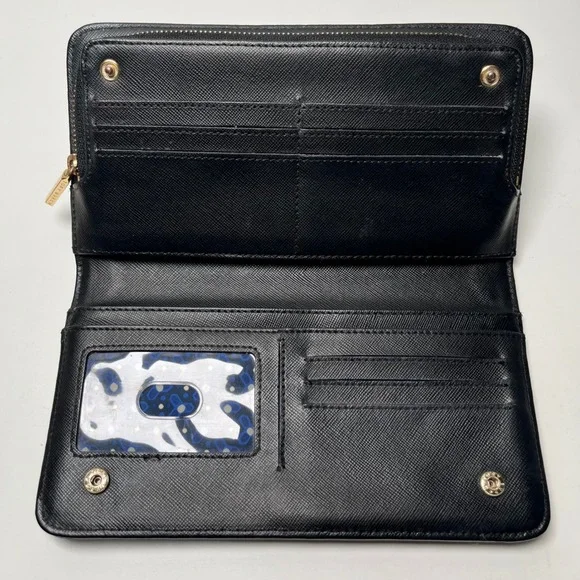 Tory Burch Wallet Womens Snap Closure Black Saffiano Leather Gold Logo 4.5"x8.5" - Picture 3 of 7